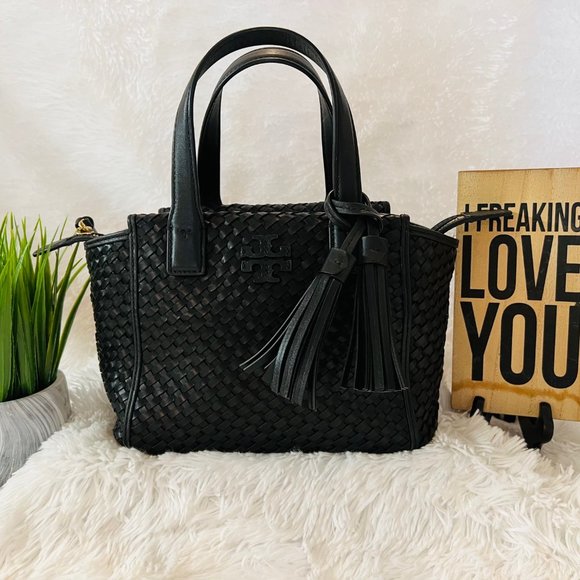 Tory Burch Handbags - 🎉HPx2🎉Tory Burch Thea Woven Mini Leather Slouchy Satchel - LIKE NEW!